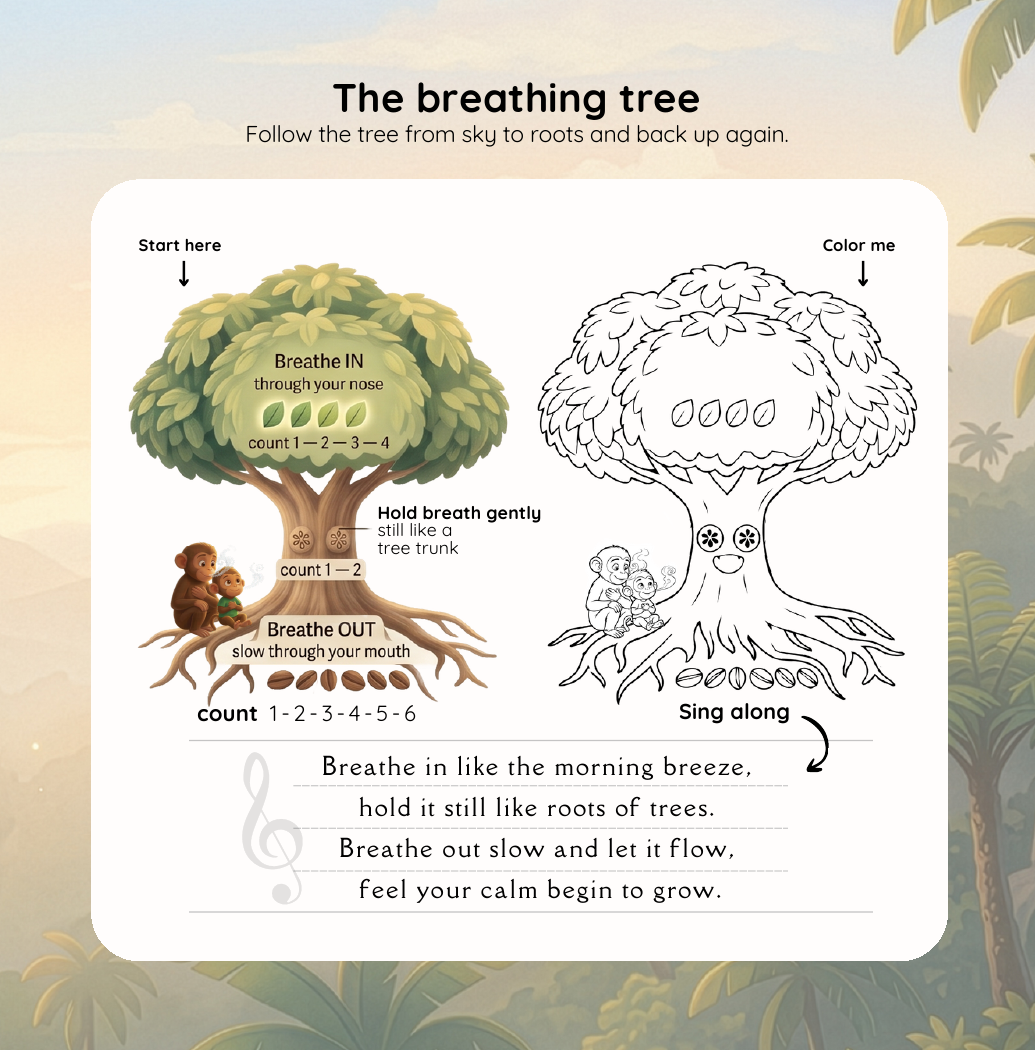 Preview of The Breathing Tree printable coloring and breathing exercise
